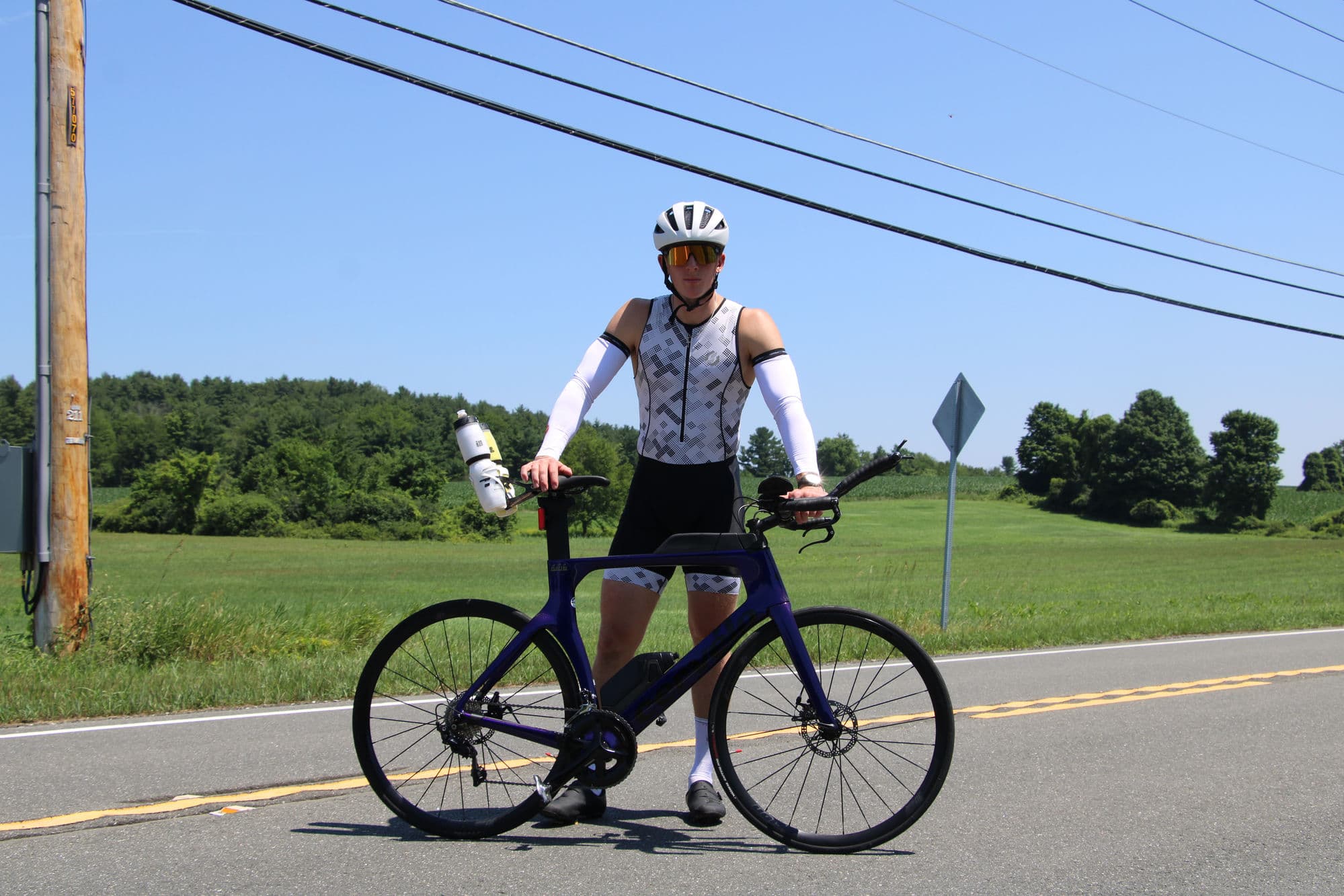 Oliver Cookson with his time trial bike on a training ride